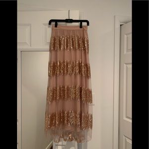 Anthropologie Sequin & Tool Rose Maxi Skirt